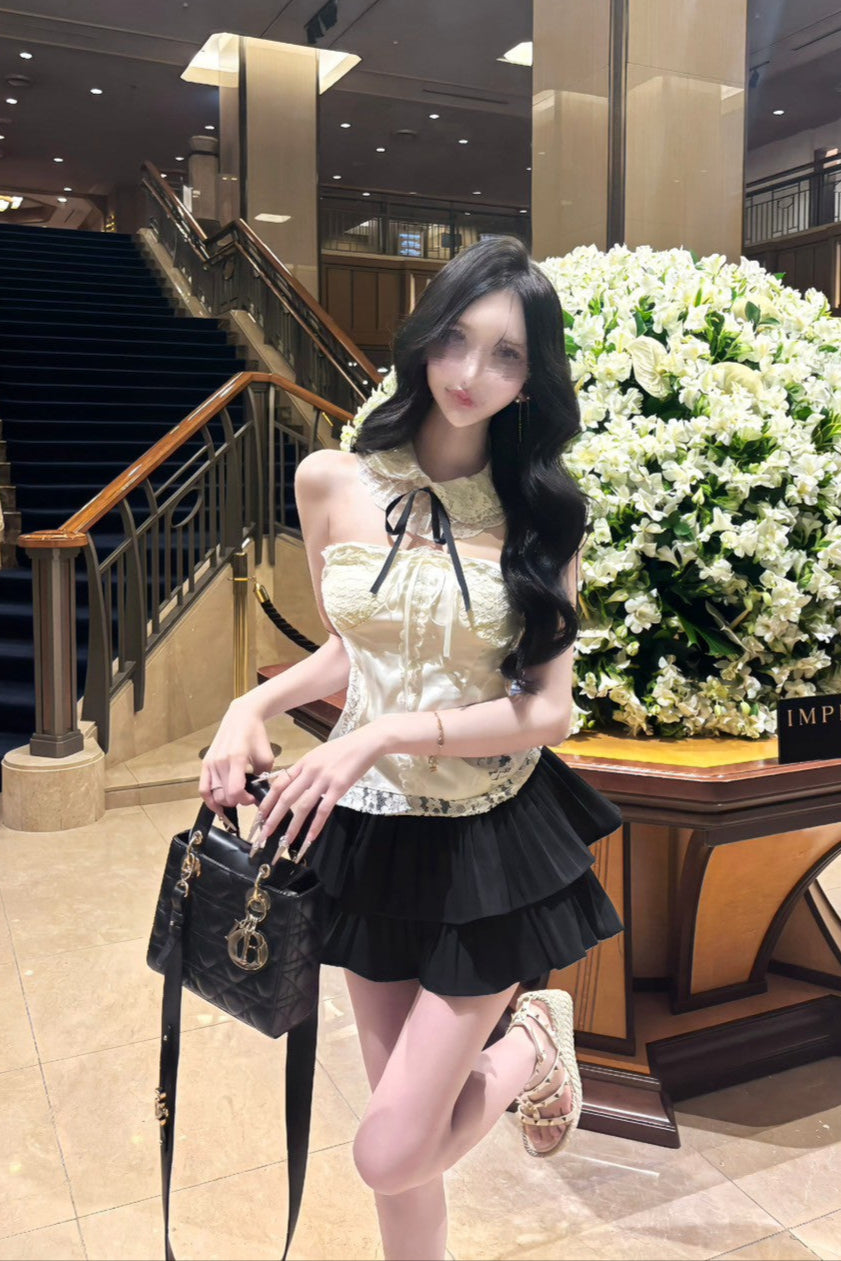 オフショルダーレースリボンキャミソール KR10097