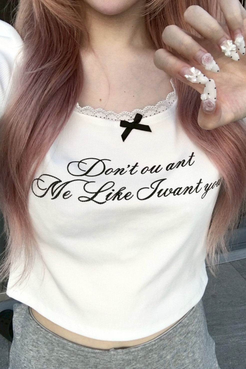 レタリングホワイトリボンTシャツ KR10475