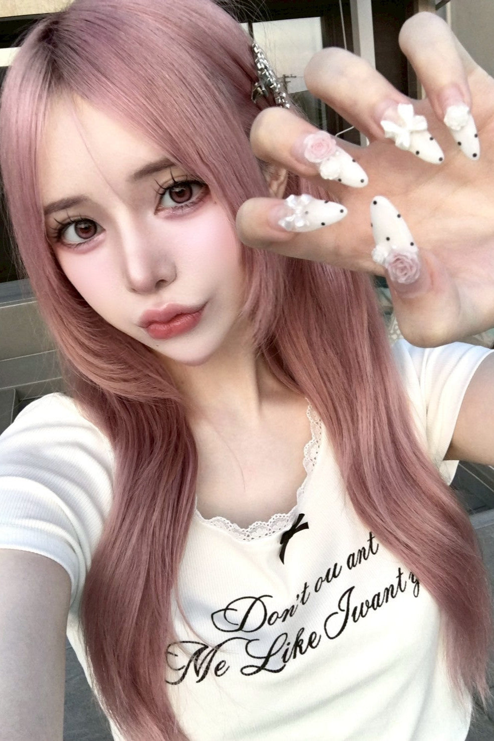 レタリングホワイトリボンTシャツ KR10475