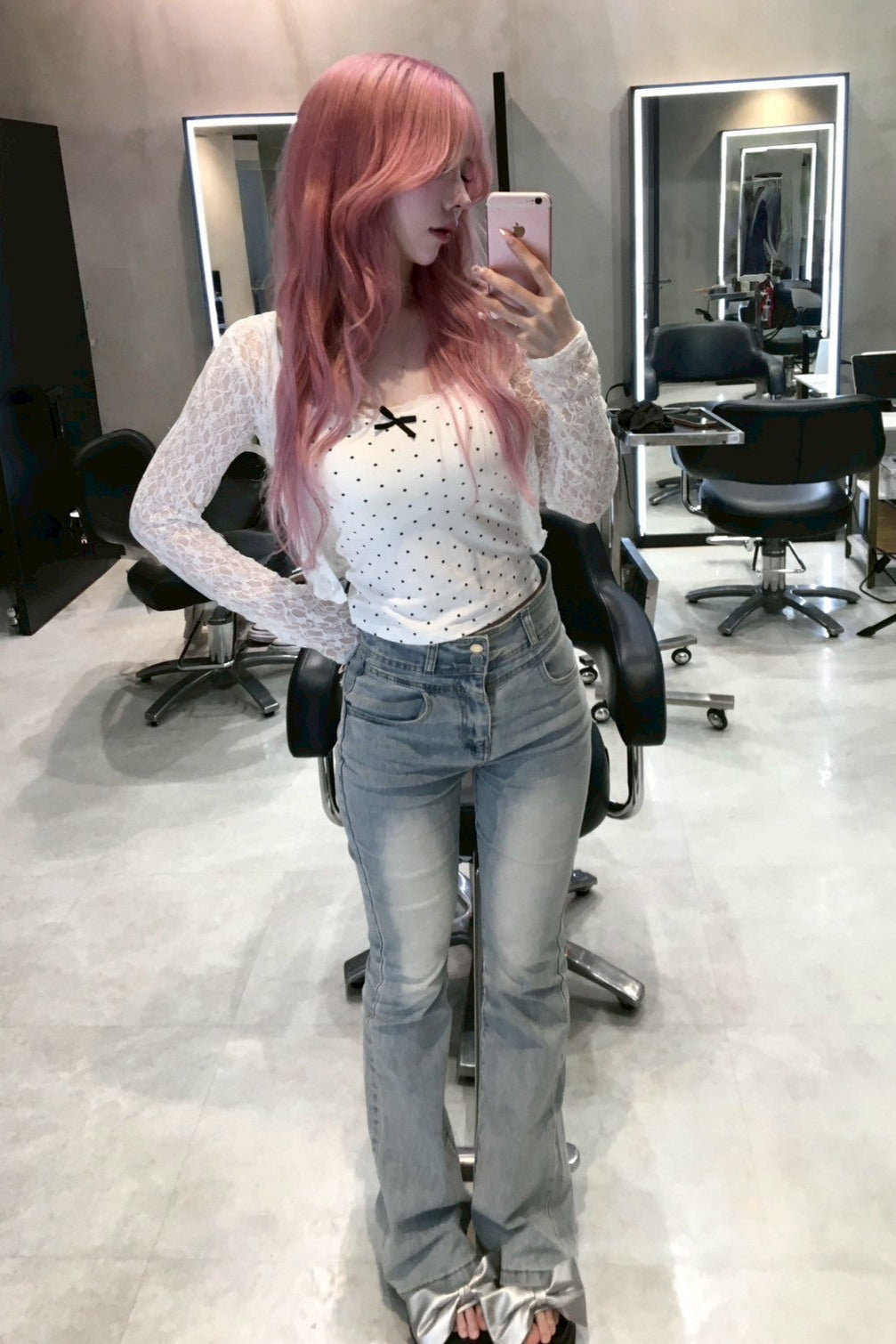 バックリボンフレアデニム KR11156