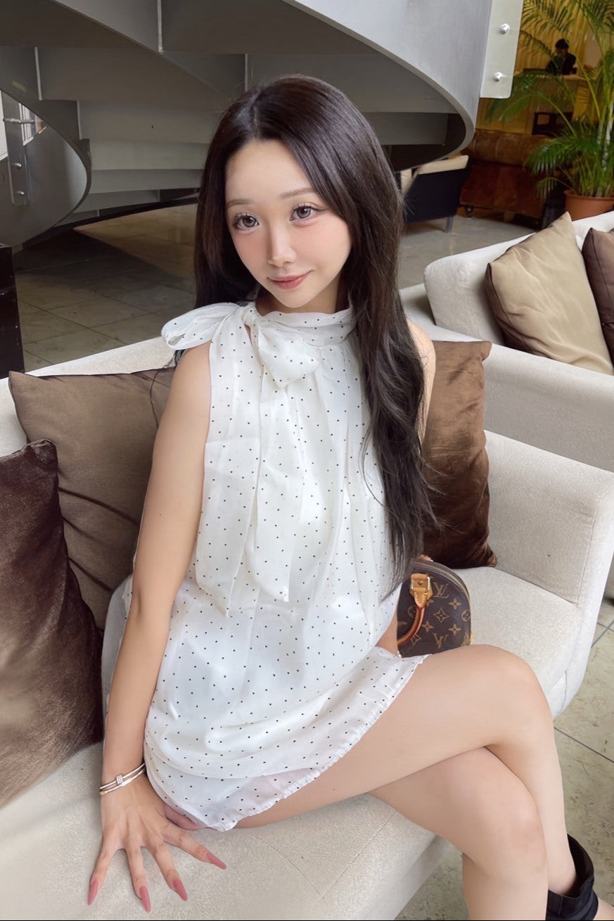 ショルダーリボンドットトップス KR11407