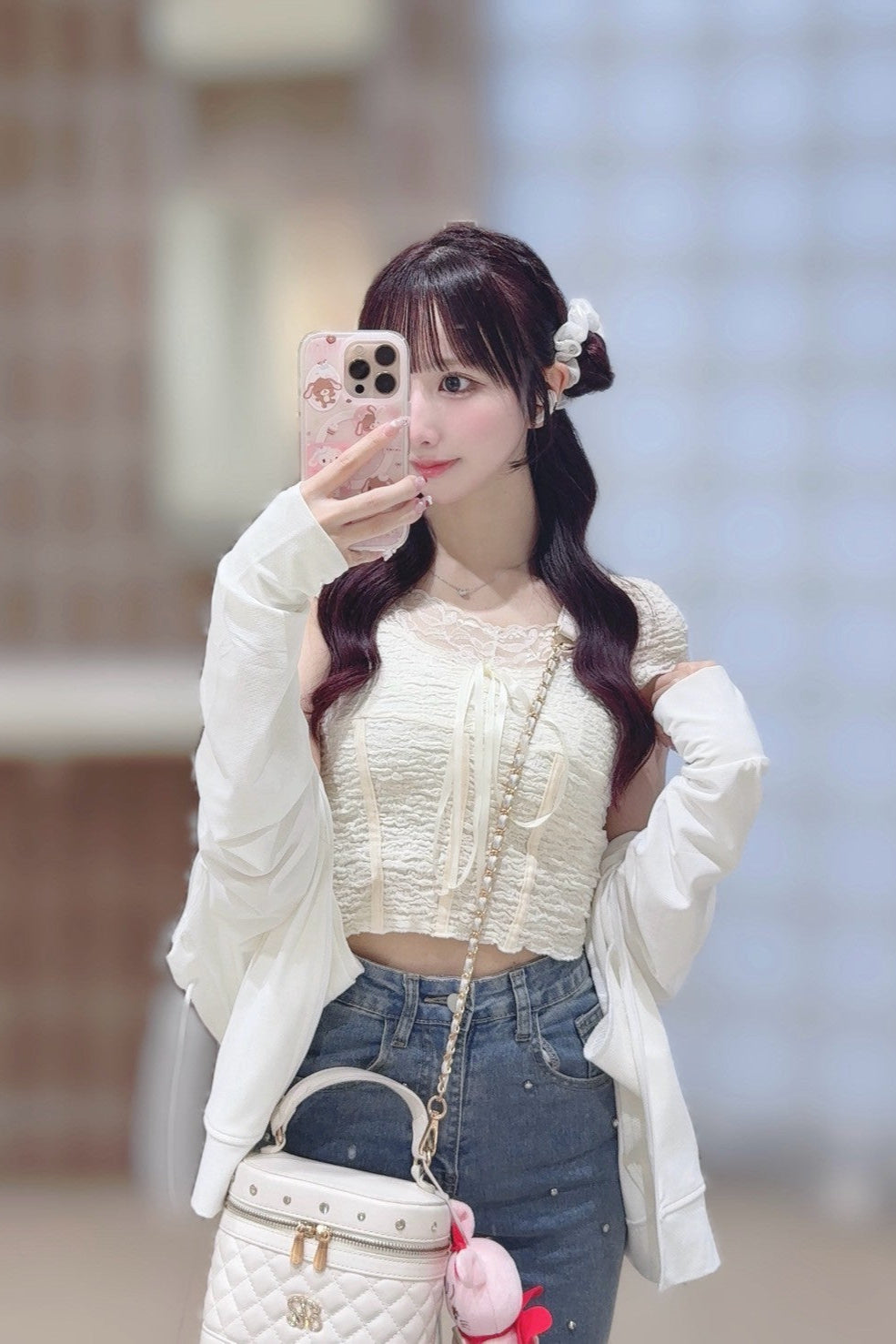 ホワイトレースアップリボンシャツ KR10811