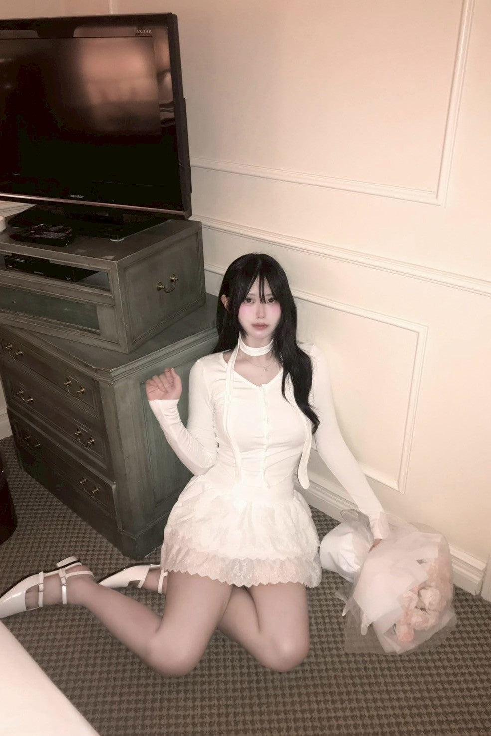 ホワイトタイトショートトップス KR11619