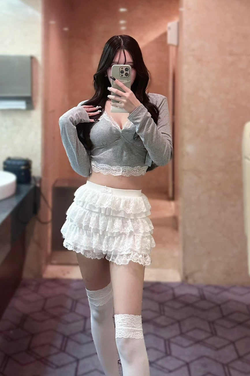 グレーレースキャミセットトップ KR12377