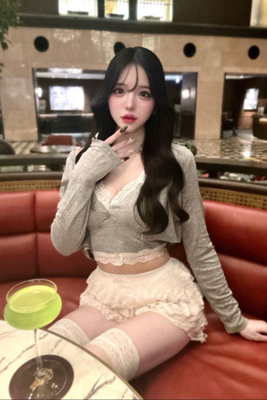 グレーレースキャミセットトップ KR12377