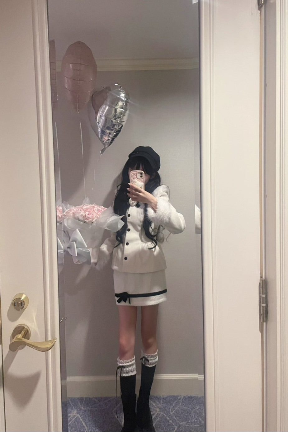 ホワイトファーペプラムセットアップ KR12422