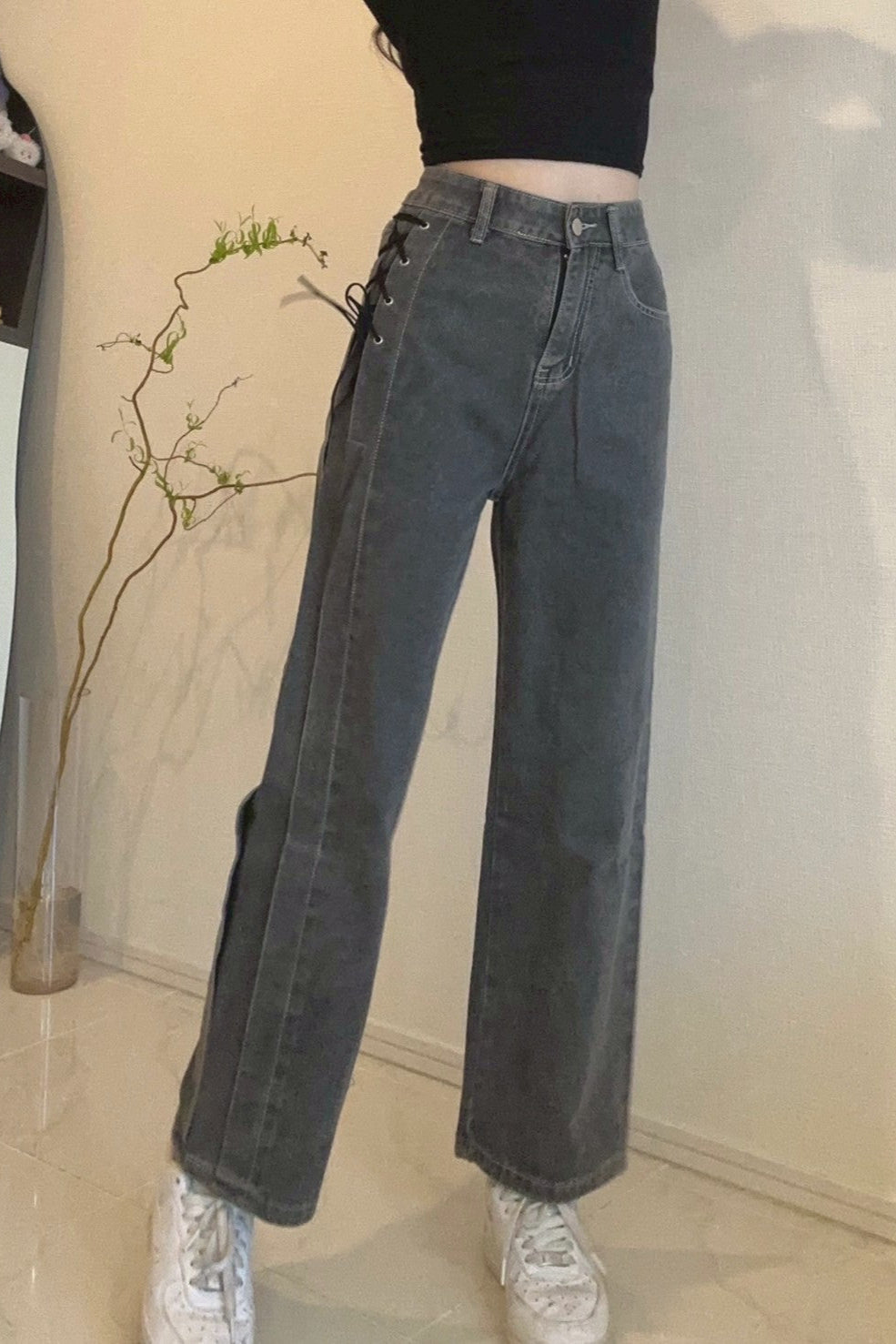 サイドレースアップワイドデニムパンツ KR13033