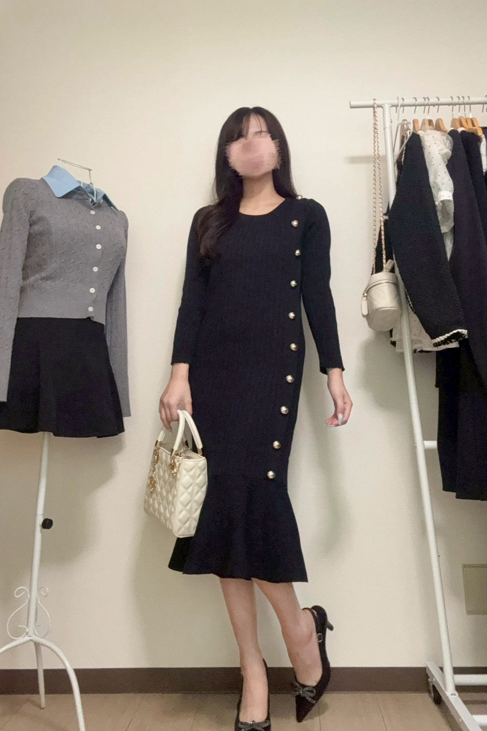 サイドボタンリブマーメイドワンピ KR13153