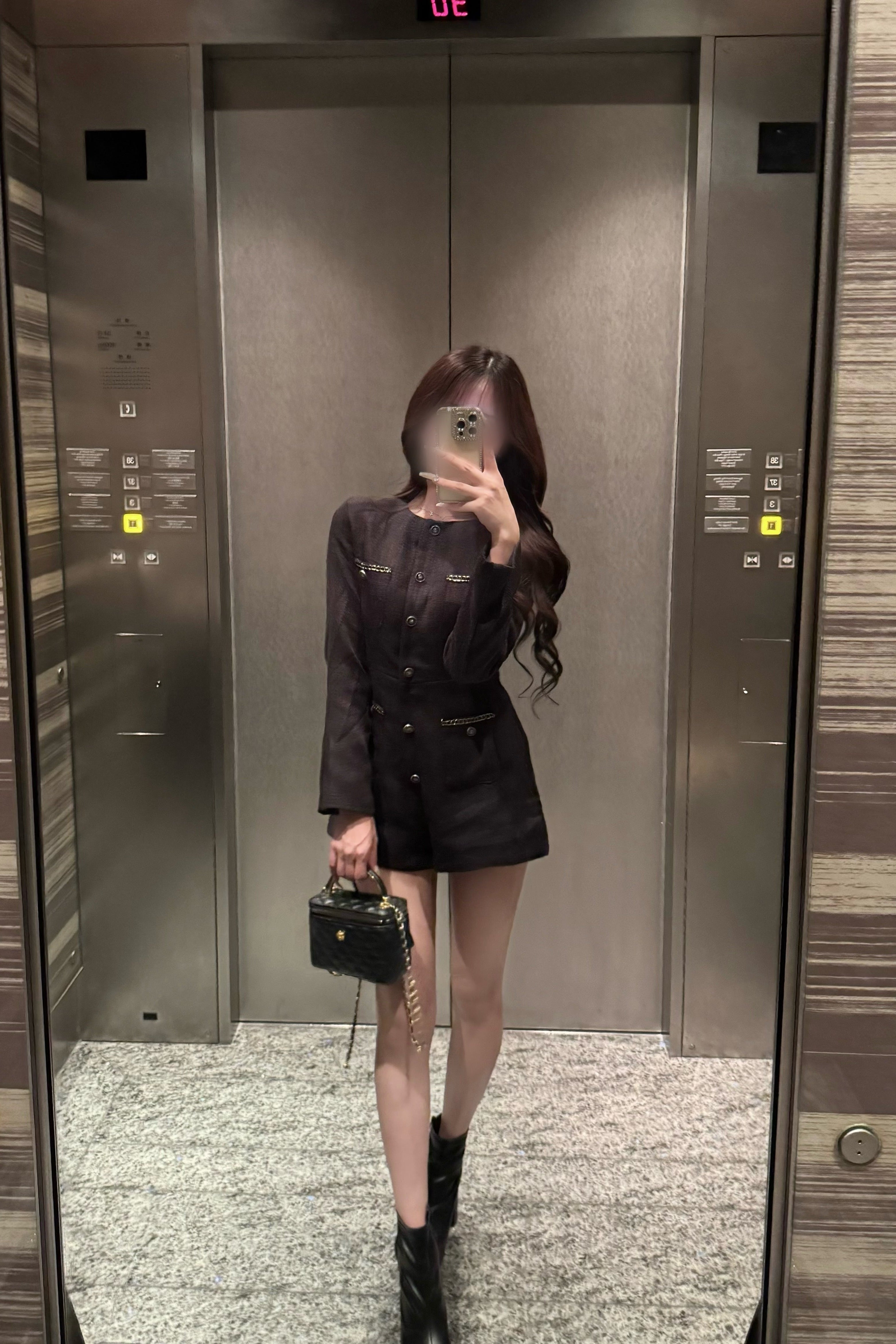 チェーンディテールブラックオールインワン KR30012