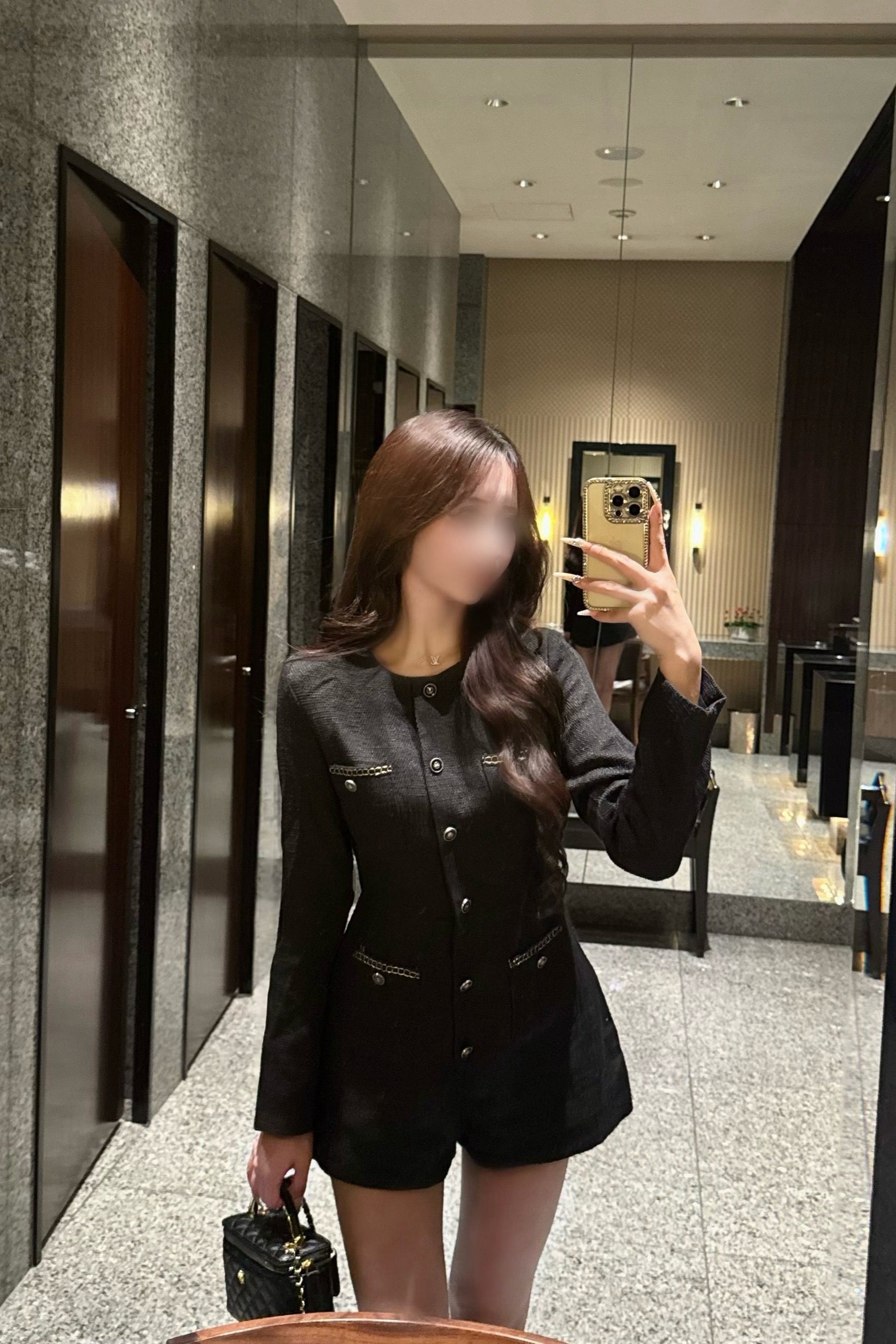 チェーンディテールブラックオールインワン KR30012