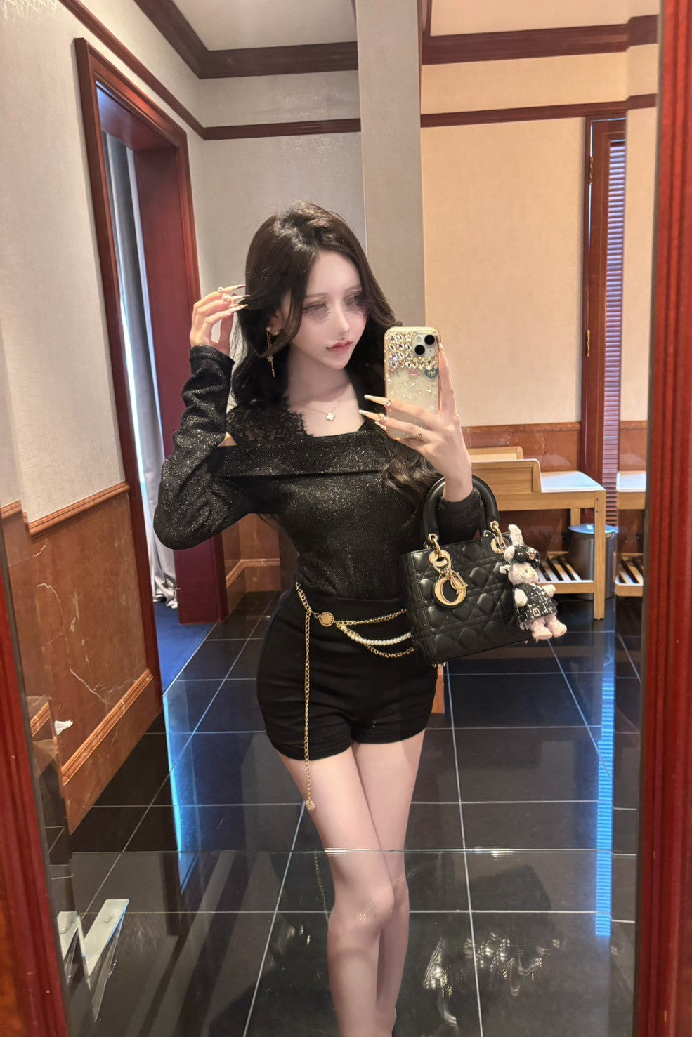 レースネックグリッタートップス KR12413