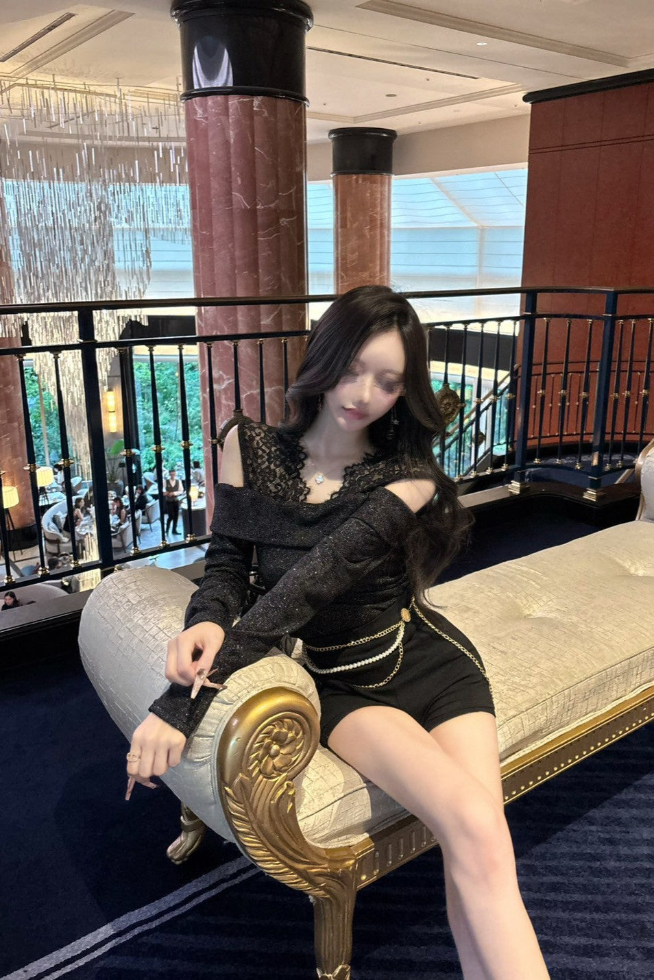 レースネックグリッタートップス KR12413