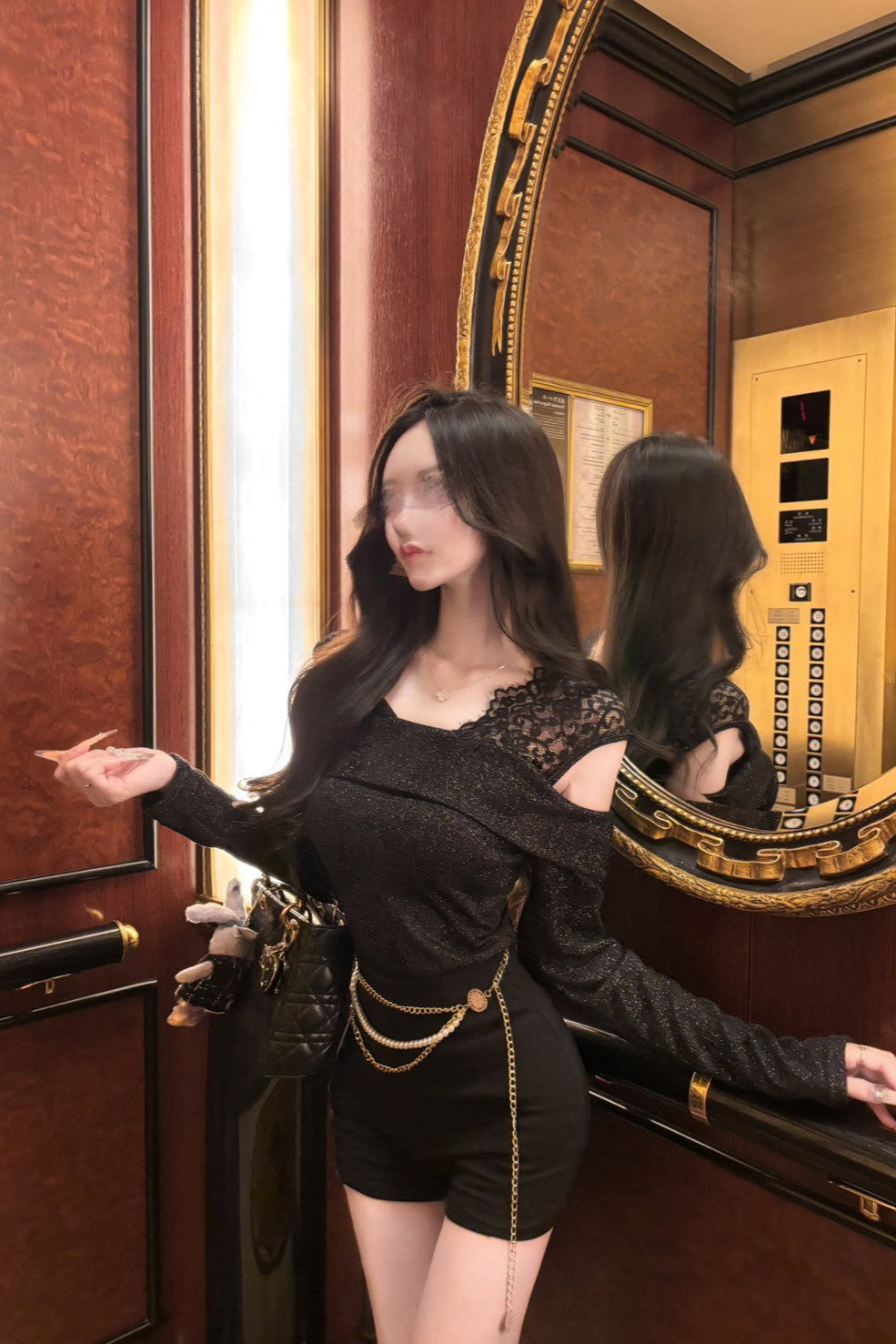 レースネックグリッタートップス KR12413