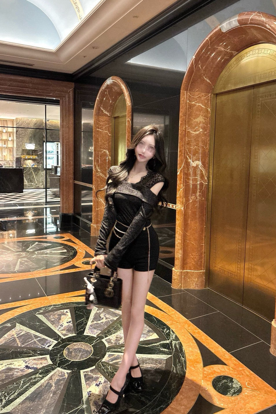 レースネックグリッタートップス KR12413