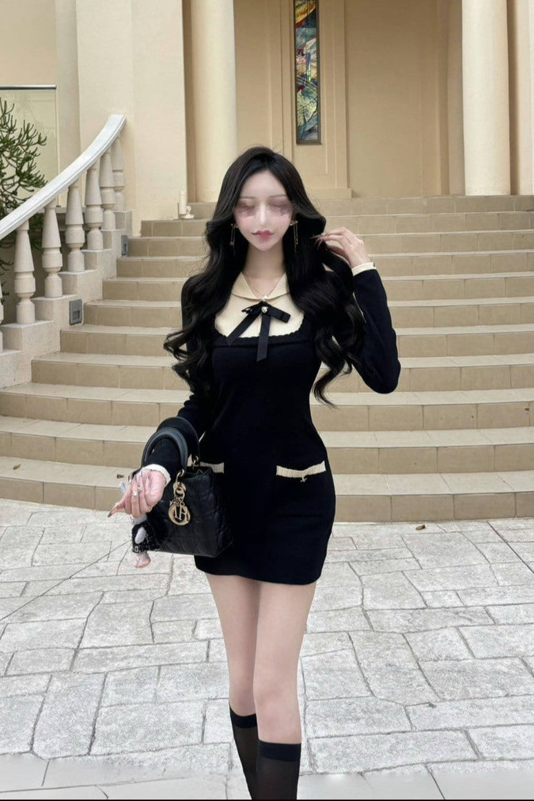 バイカラーリボンニットワンピース KR11951