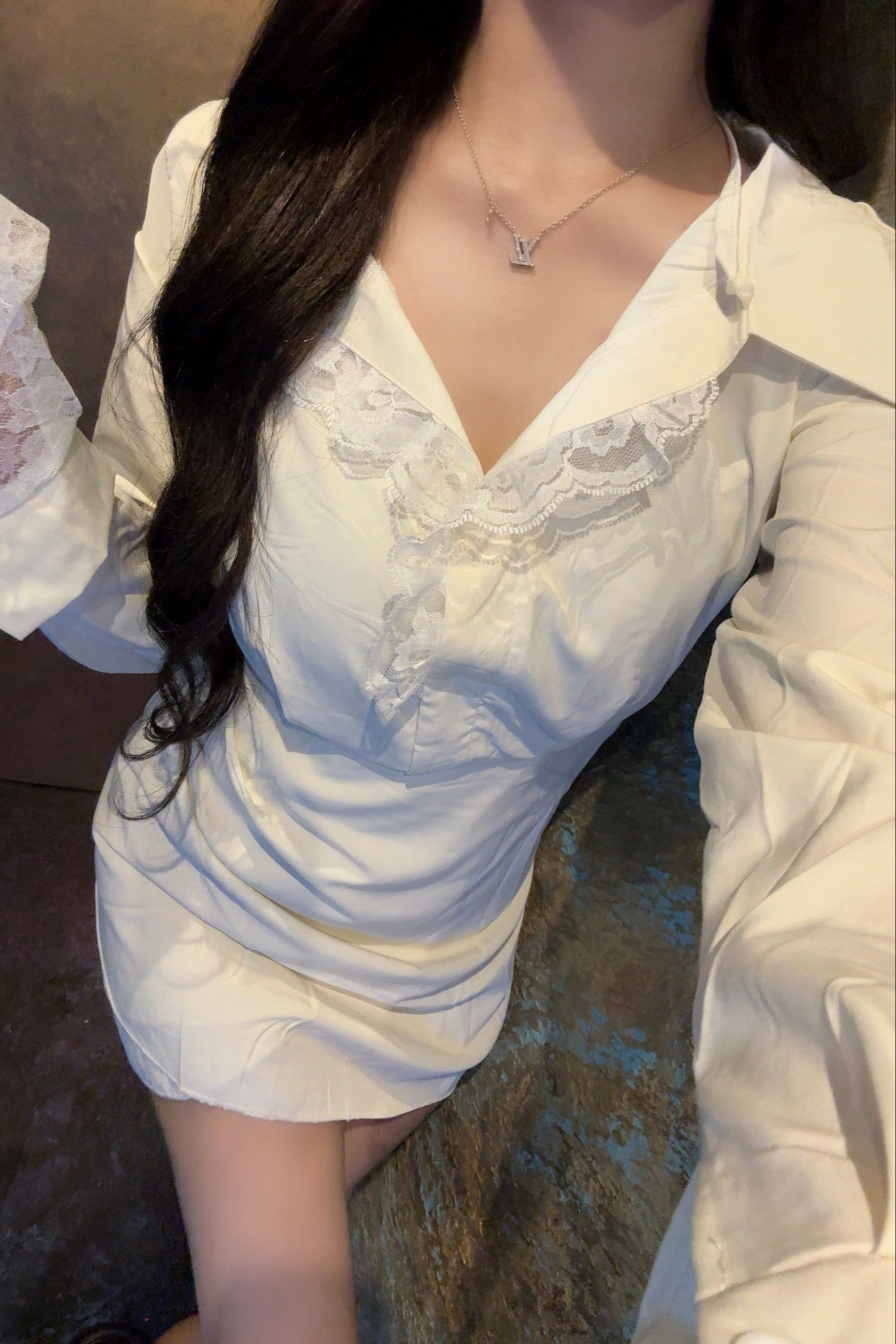 レースカフスシャツワンピース KR13117