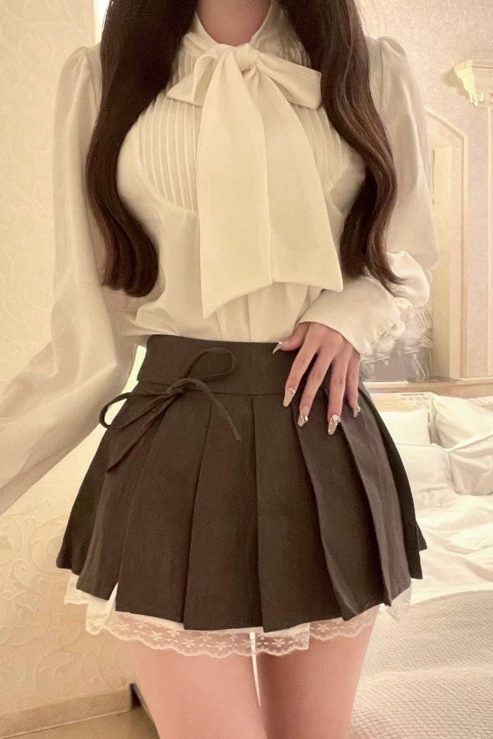 リボンプリーツレーススカート KR13309