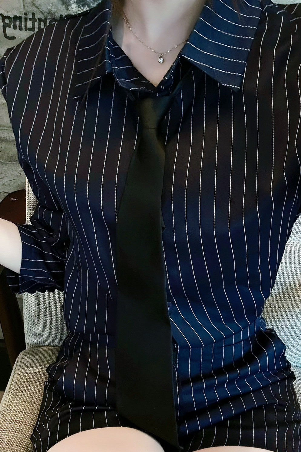 ネイビーストライプシャツセットアップ KR10434