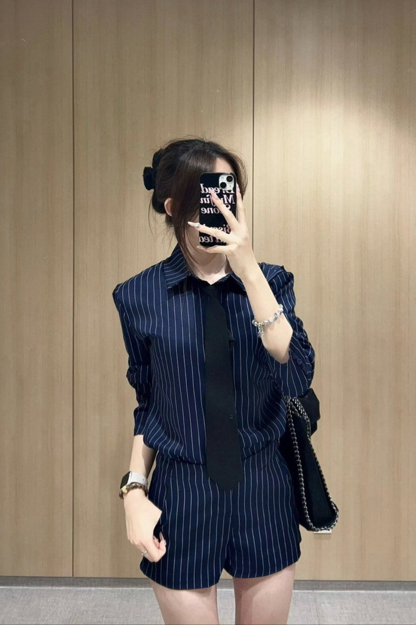 ネイビーストライプシャツセットアップ KR10434