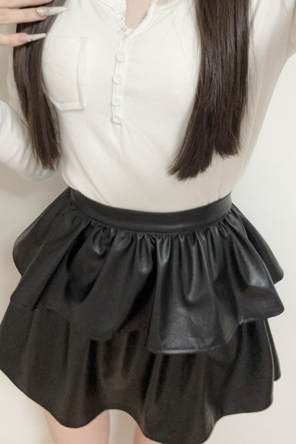 ブラックレザーフリルスカート KR10440