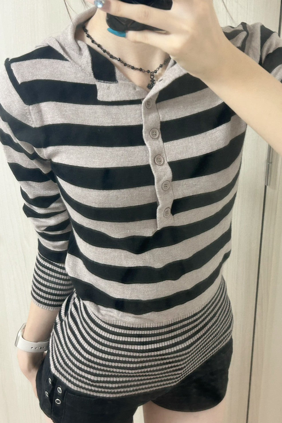 ボーダーポロニットトップス KR12627