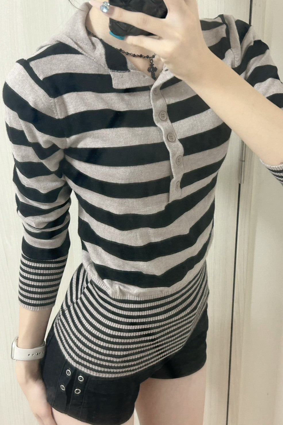 ボーダーポロニットトップス KR12627