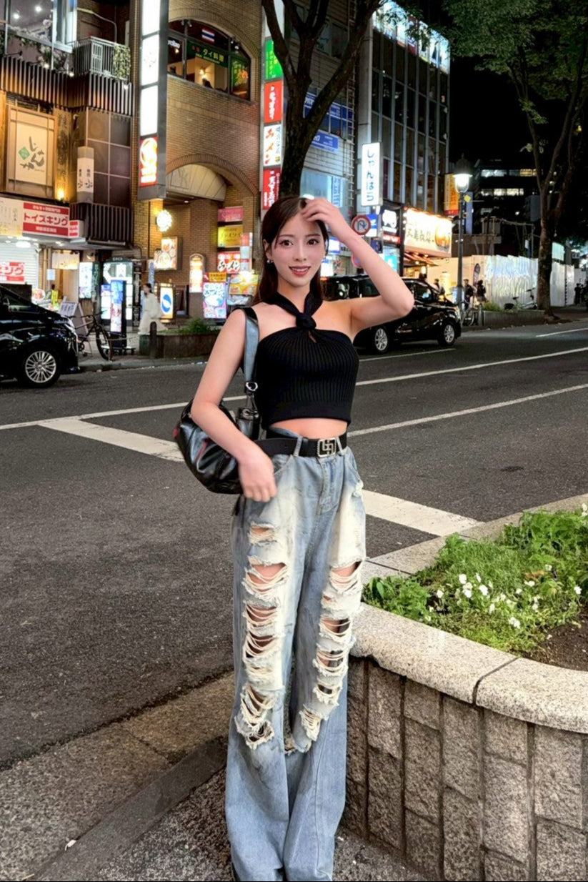 ダメージブルーデニムパンツ KR10536