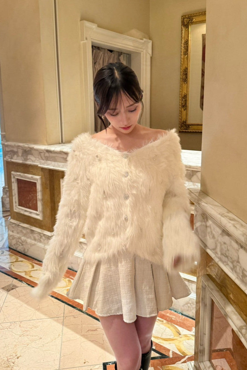 フェイクファーパールショートカーディガン KR12918