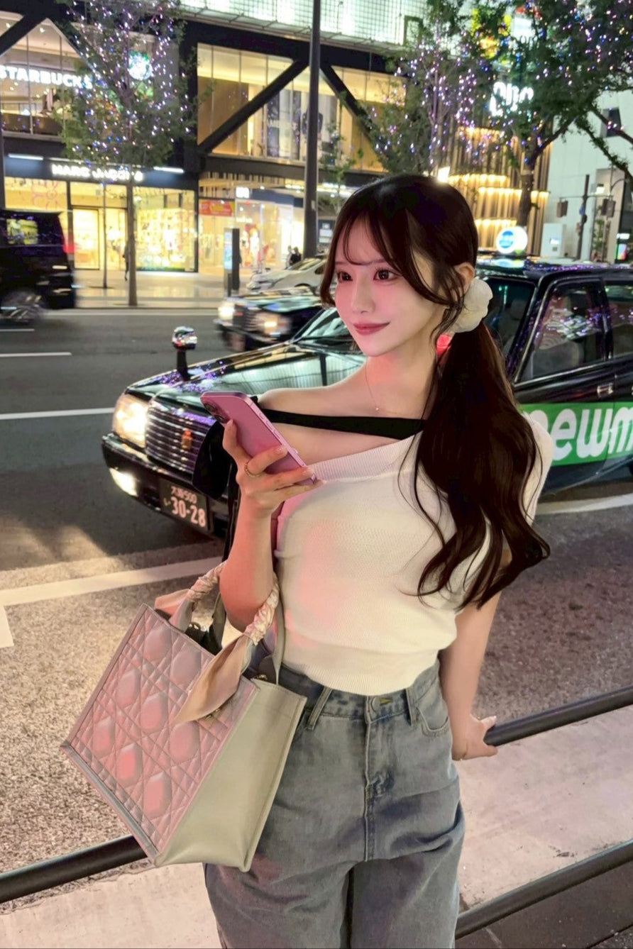 ワンオフショルダーリボントップス KR10045