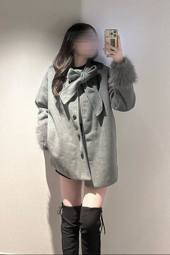 スリーブファーリボンコート KR30001