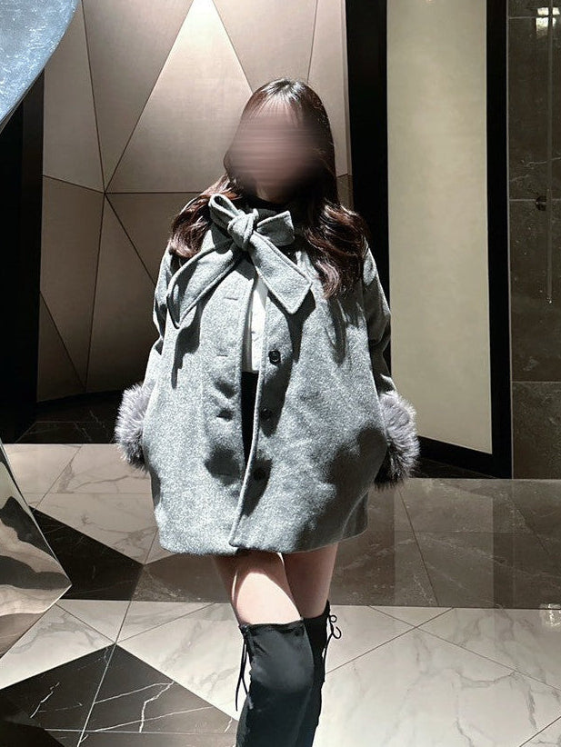 スリーブファーリボンコート KR30001