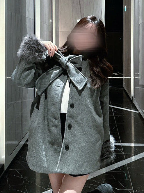 スリーブファーリボンコート KR30001