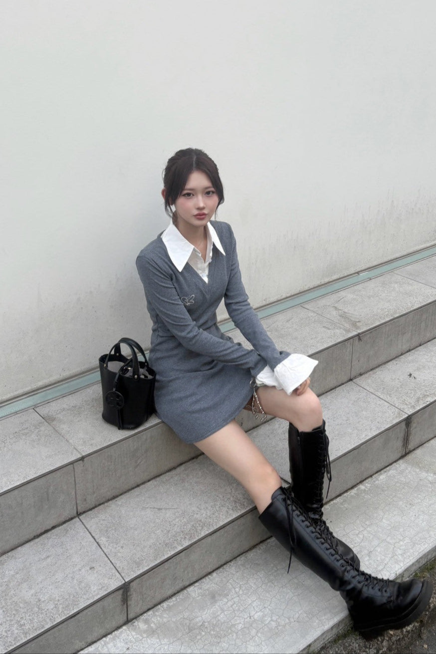 gray knit one point one-pice KR10149