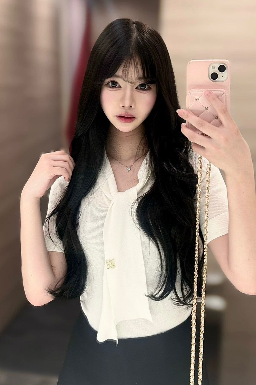 Vネックスリムニットトップス KR10181