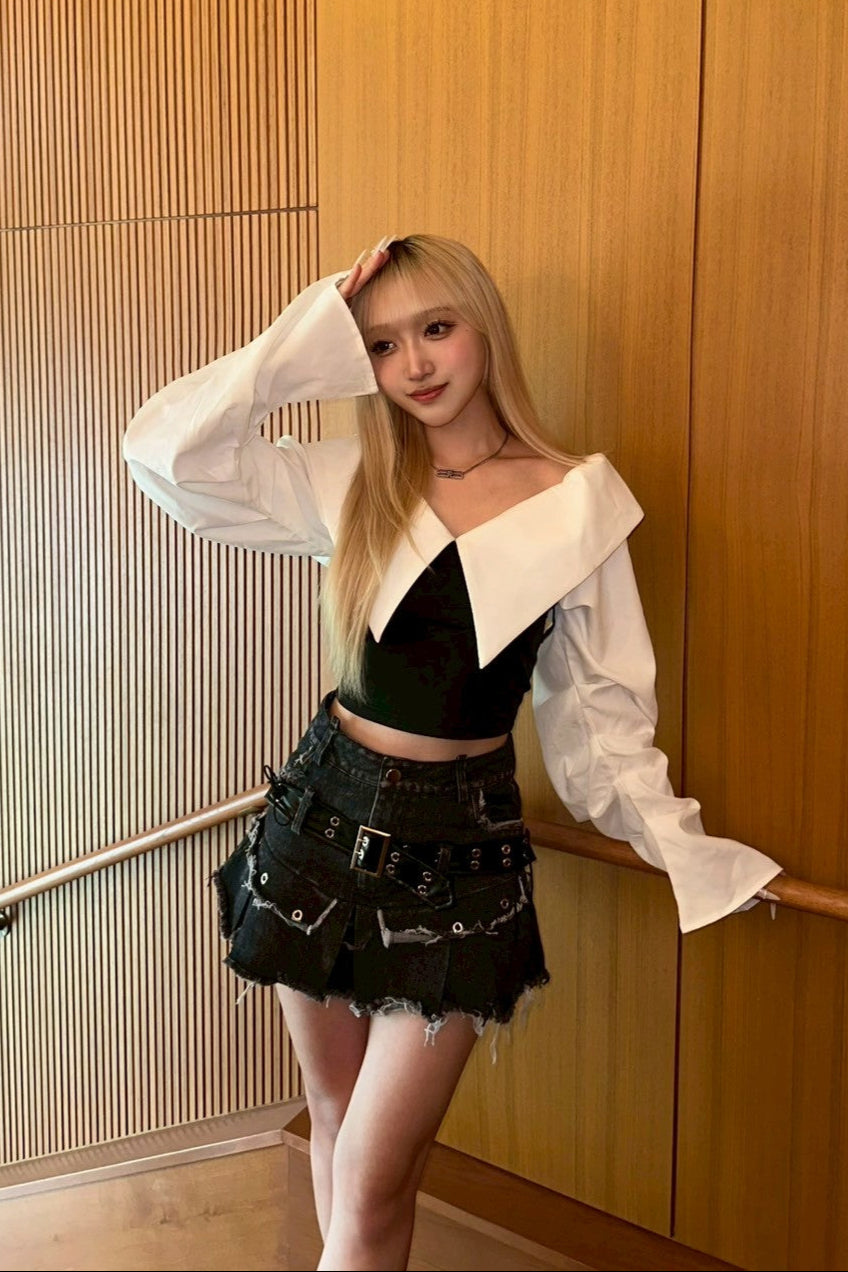 オフショルダーギャザーシャツ KR10504