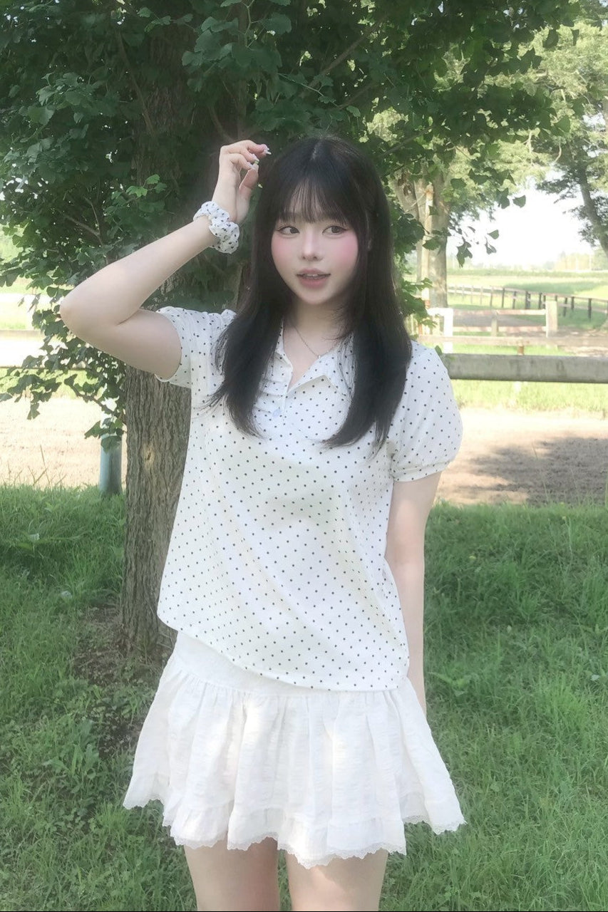 ホワイトドットパフスリーブシャツ KR10765