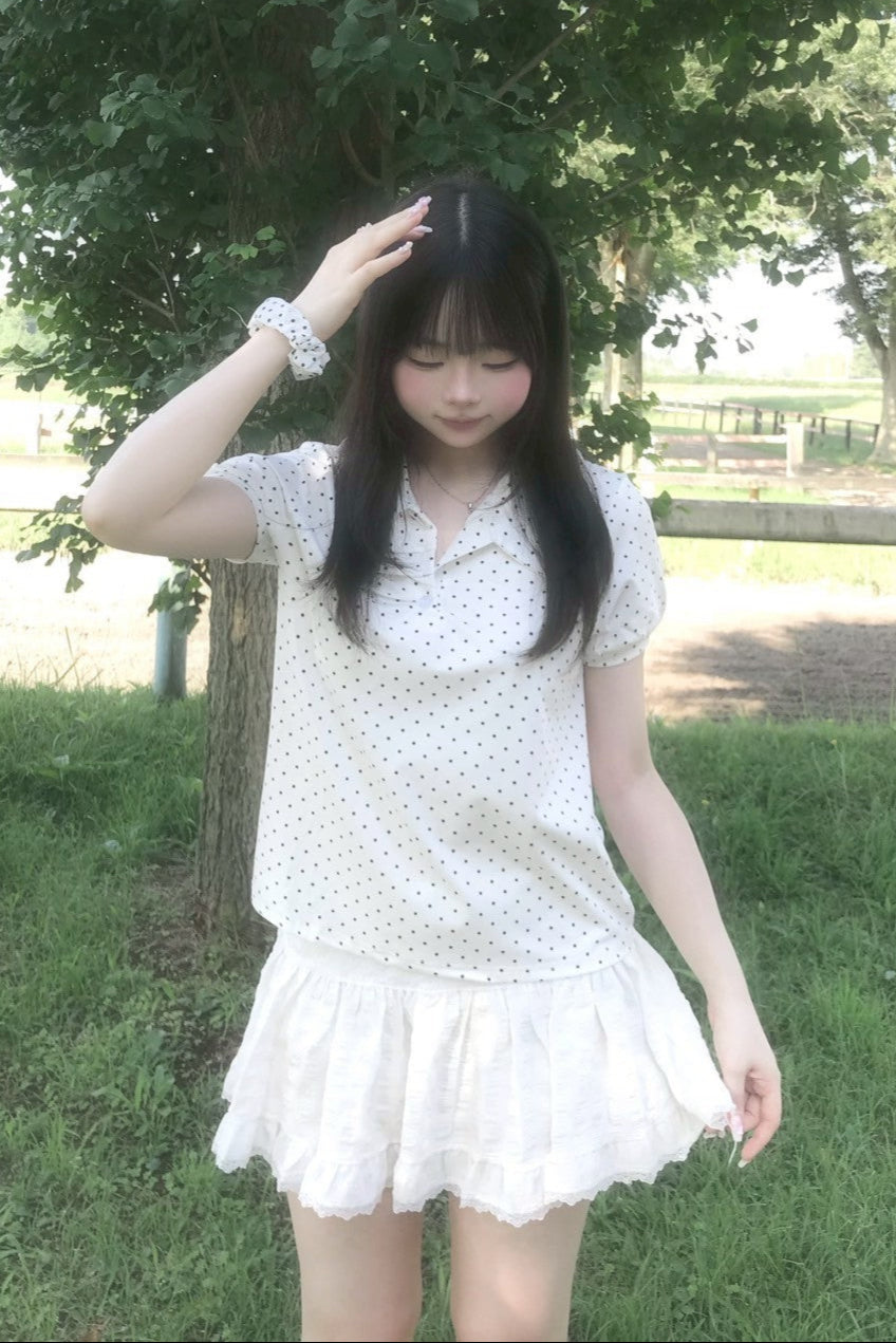 ホワイトドットパフスリーブシャツ KR10765