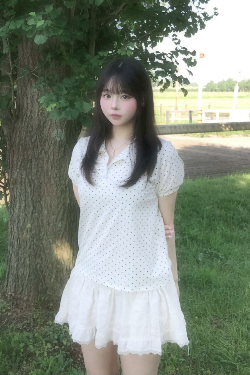 ホワイトドットパフスリーブシャツ KR10765