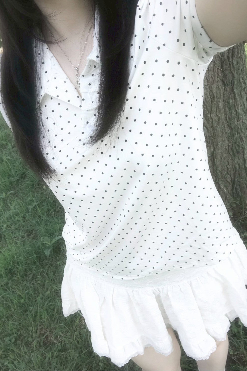 ホワイトドットパフスリーブシャツ KR10765