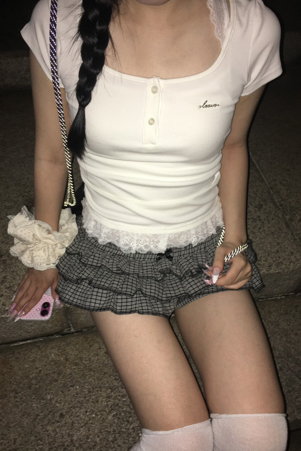 ワンポイントレースTシャツ KR11075