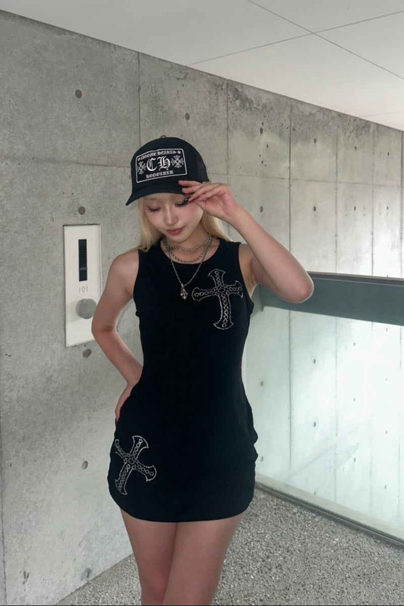 クロスラインストーンワンピース KR11254