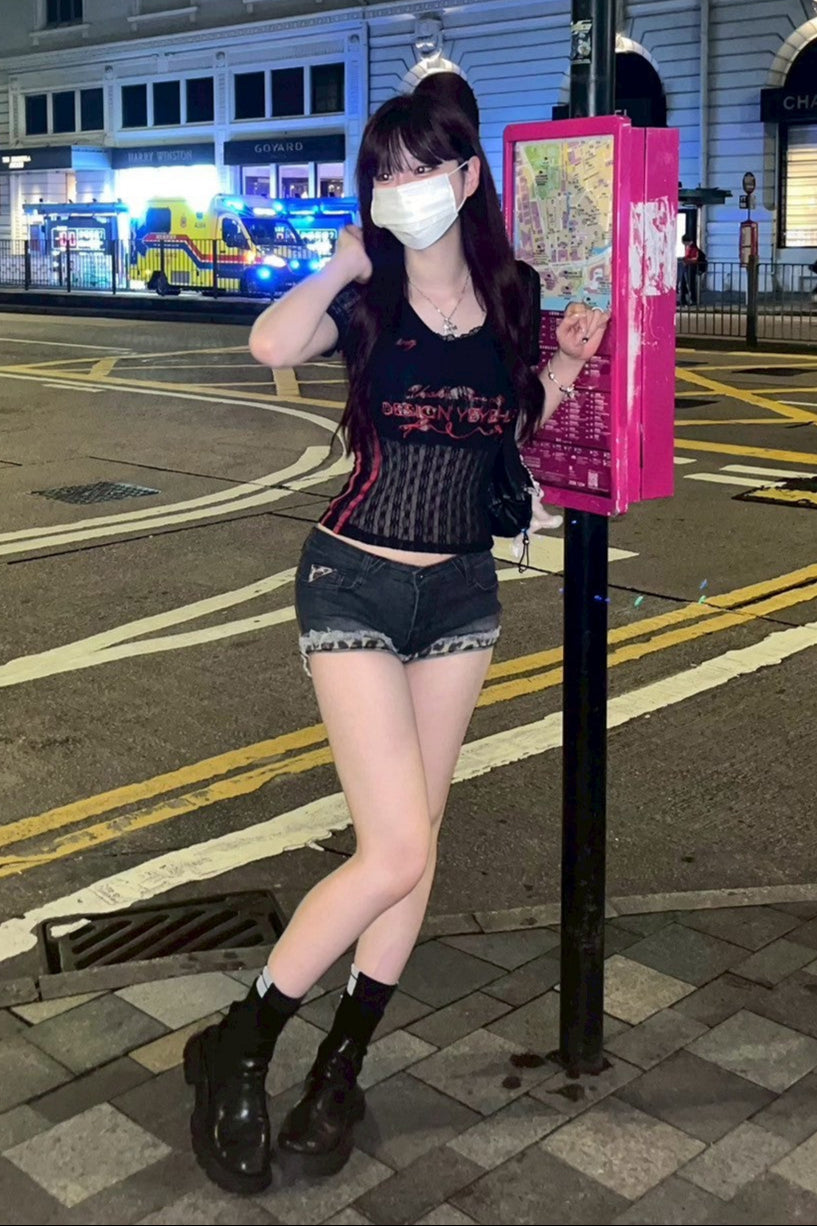 Vネックレースデザイントップス KR11535