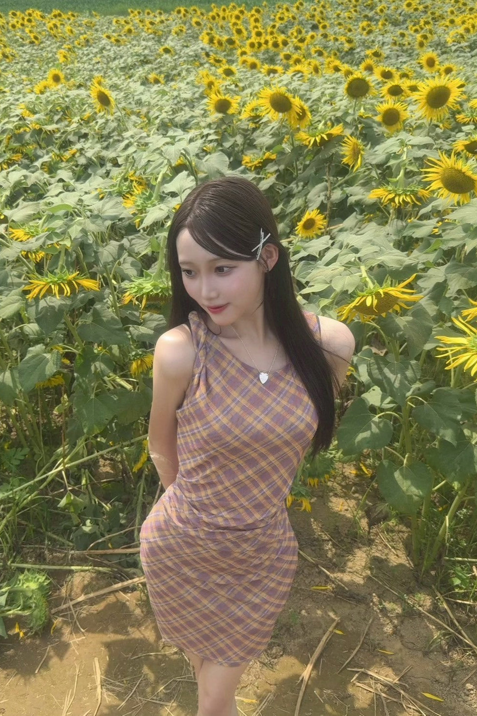スリムチェックワンピース KR12176
