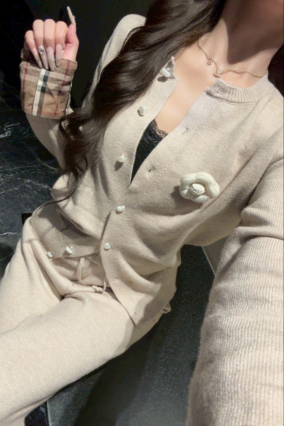 チェックカフニットセットアップ KR12043