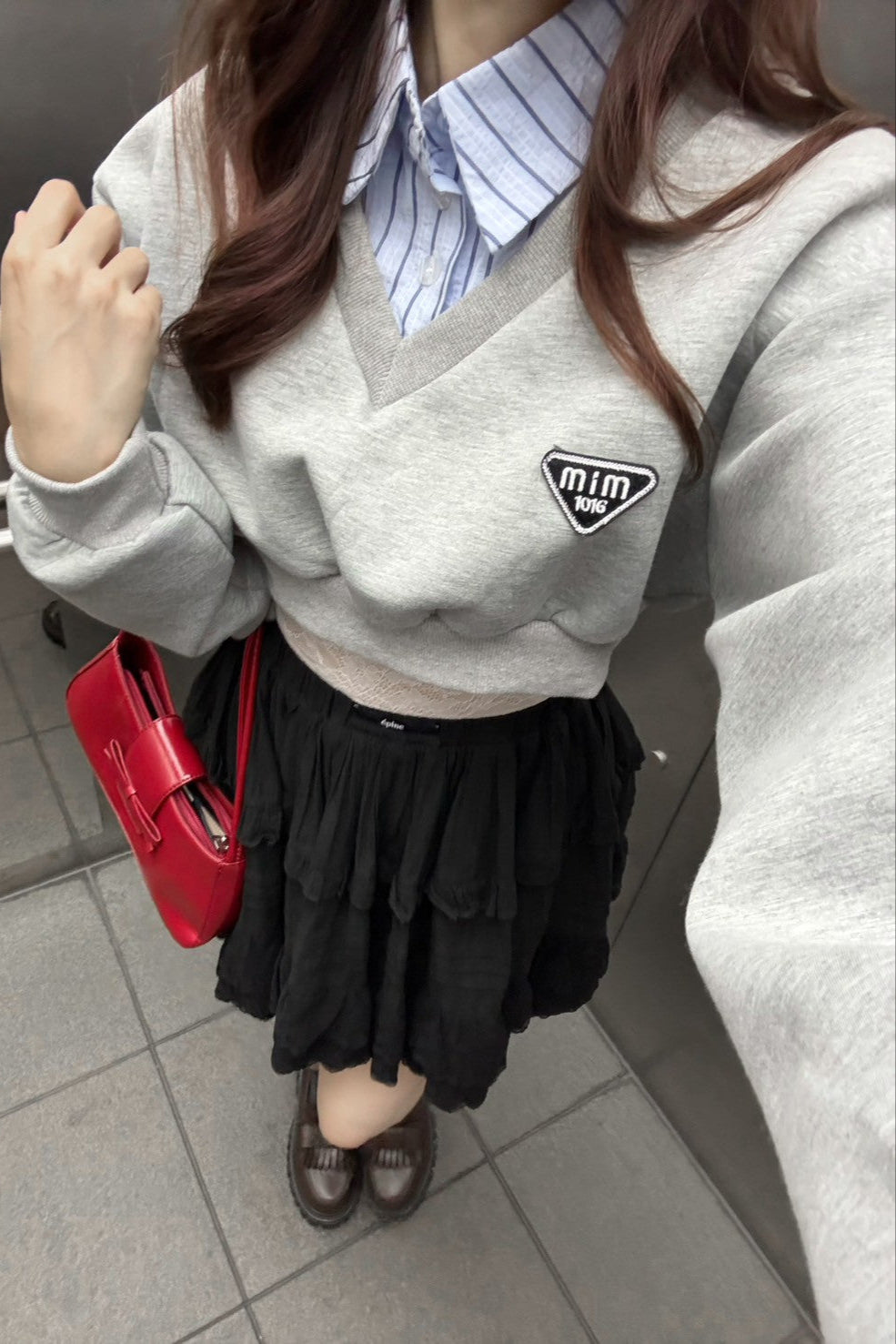 レイヤードシャツクロップドスウェット KR12135