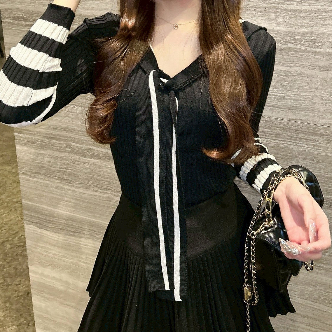 ボウタイセットセーラーリブニット KR13381