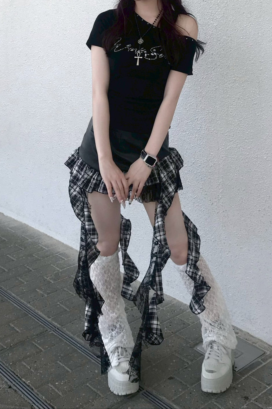 ワンショルダーラメロングTシャツ KR11233
