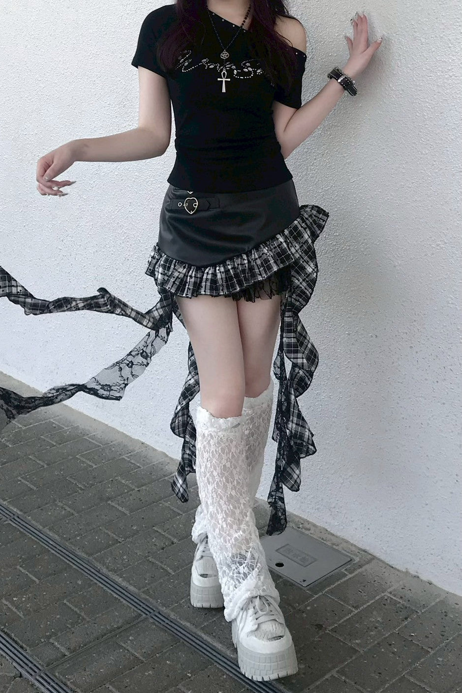 ワンショルダーラメロングTシャツ KR11233