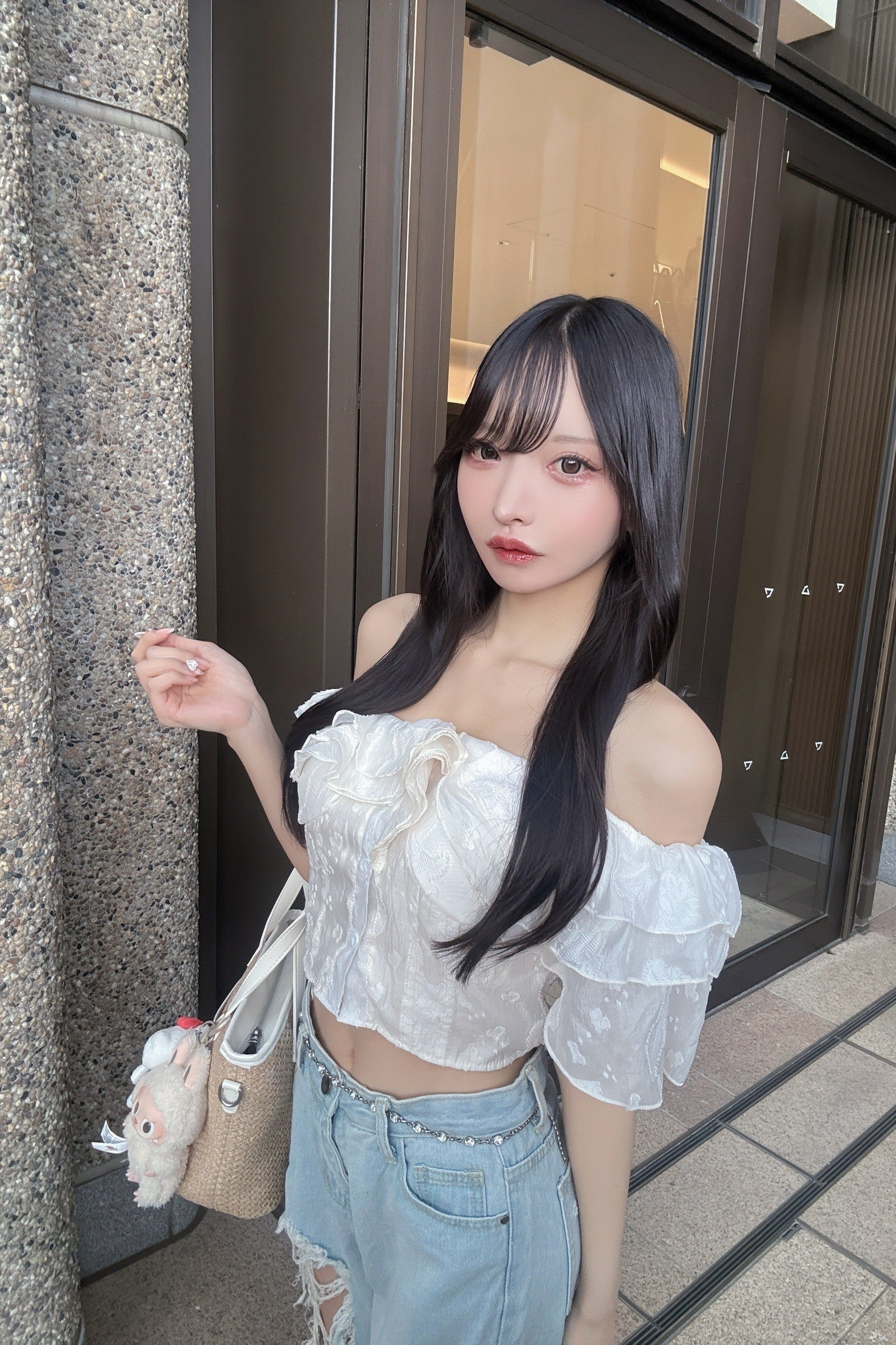 オフショルダーフリルトップス KR12017