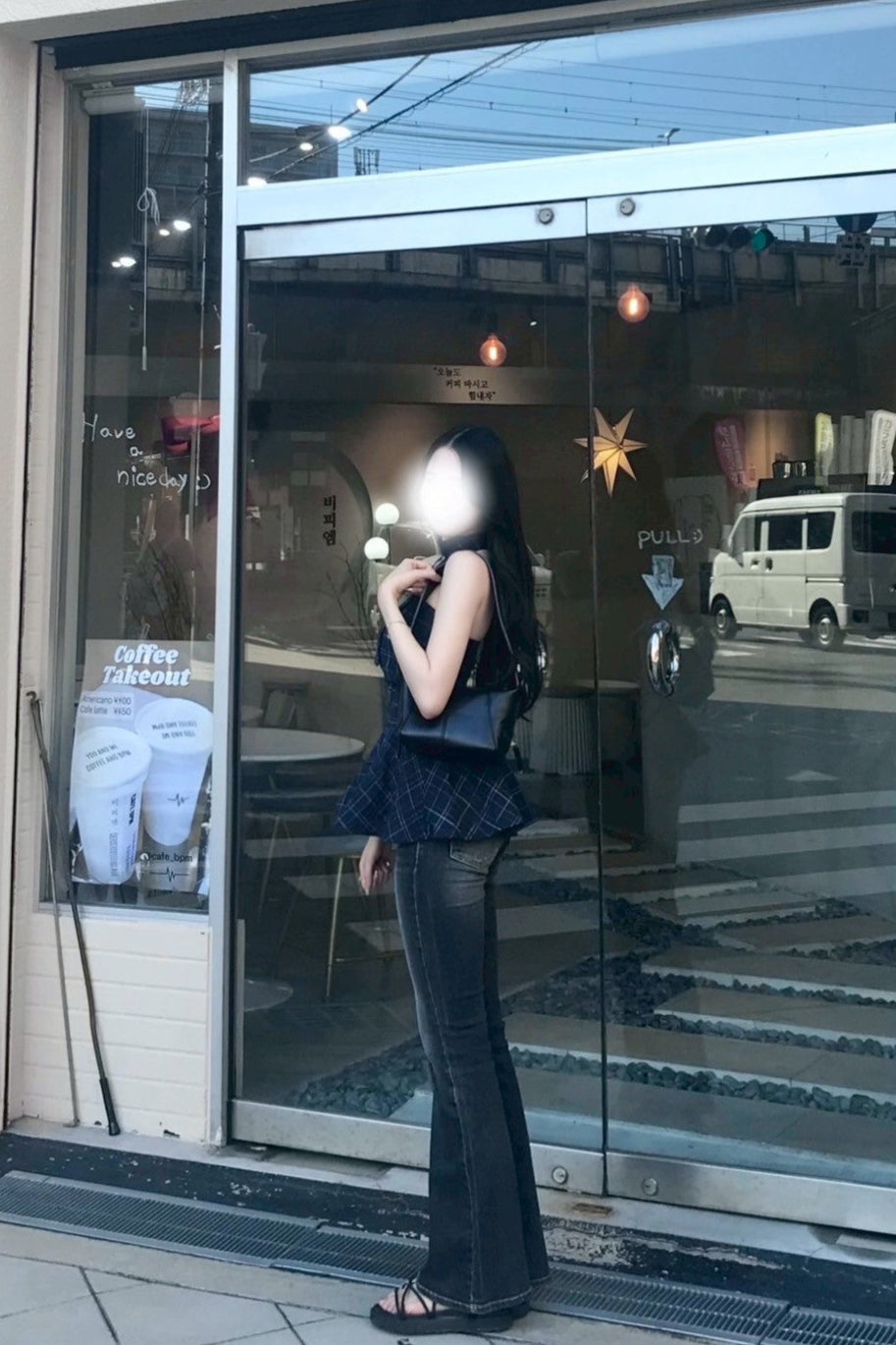 チェックペプラムホルタートップス KR12079